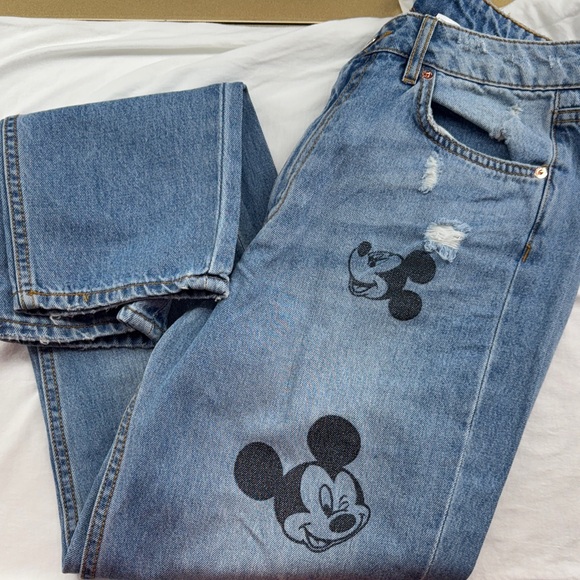 H&M Blue Relaxed Jeans with Mickey Mouse Design - Picture 1 of 13